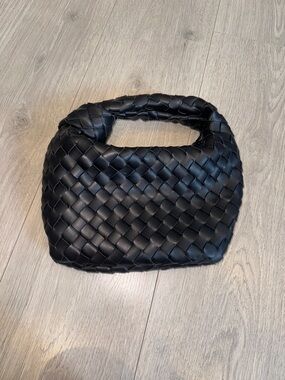 Black Woven Shoulder Bag - Minimalist Women’s Handbag